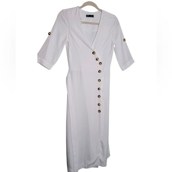 TRF Collection Zara White Long Dress With Buttons and Sash Size XS - Picture 3 of 9